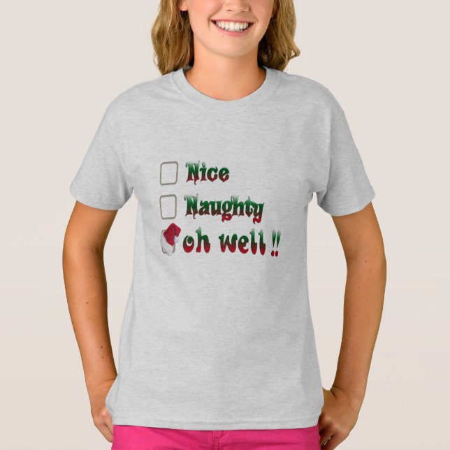 Weihnachts-Shirts für Kinder, Naughty und Nice T-Shirt (Vorderseite)