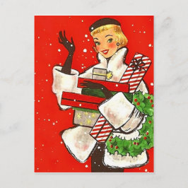Weihnachts-Shopping-Girl, Vintager Feiertagsgruß Postkarte