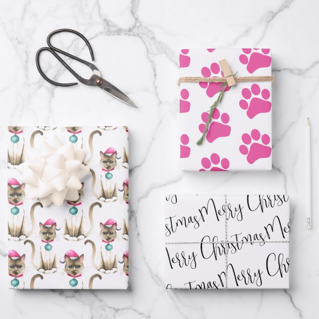 Weihnachts Siam Cat Wrapping Geschenkpapier Set (Vorderseite)