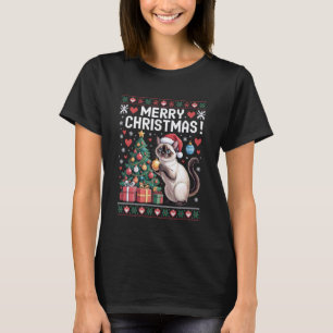 Weihnachts-Siameser-Katze Haustier Xmas-Santa-Hut T-Shirt