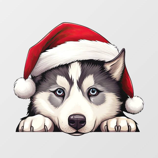 Weihnachts-Sibirisches Husky-Fenster Fensteraufkleber (Blatt)