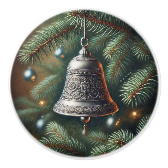 Weihnachts-Silber-Bell Vintager Stil Keramikknauf (Vorderseite)