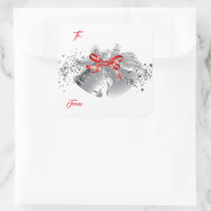 Weihnachts-Silberglocken-Geschenkpapier-Aufkleber Quadratischer Aufkleber