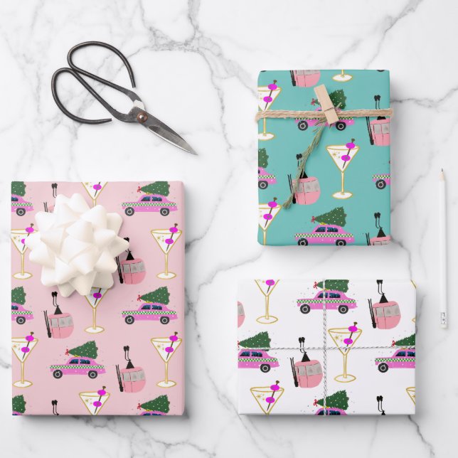 Weihnachts-Silvesterski-Party Geschenkpapier Set (Vorderseite)