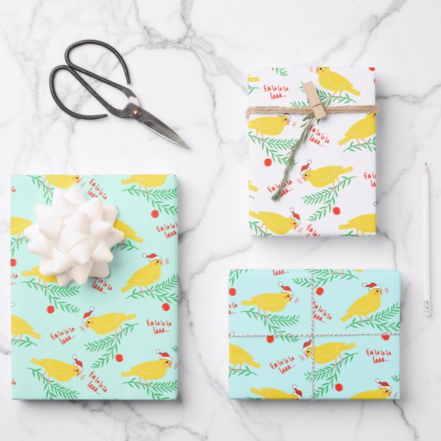 Weihnachts-Singkanarien-Muster Geschenkpapier Set (Vorderseite)
