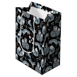 Weihnachts-Skandinavier Nordic Grau Fox auf Schwar Mittlere Geschenktüte