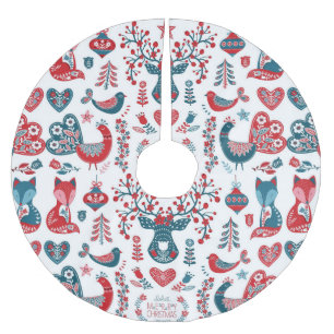 Weihnachts-Skandinavische-Folk-Art-Design in Navy Polyester Weihnachtsbaumdecke