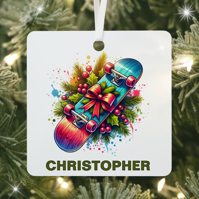 Weihnachts-Skateboard-Enthusiasten Individuelle Na Ornament Aus Metall (Von Creator hochgeladen)