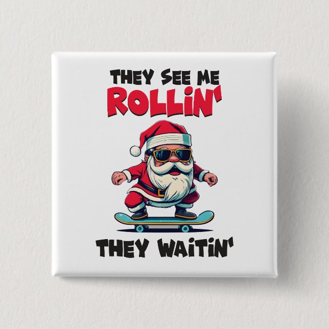 Weihnachts-Skateboarding-Santa Button (Vorderseite)