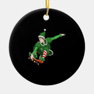 Weihnachts-Skater Elf Keramik Ornament
