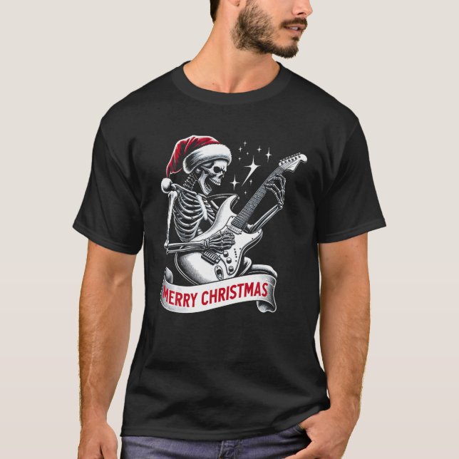 Weihnachts-Skelett Gitarrenrock spielen und Roll S T-Shirt (Vorderseite)