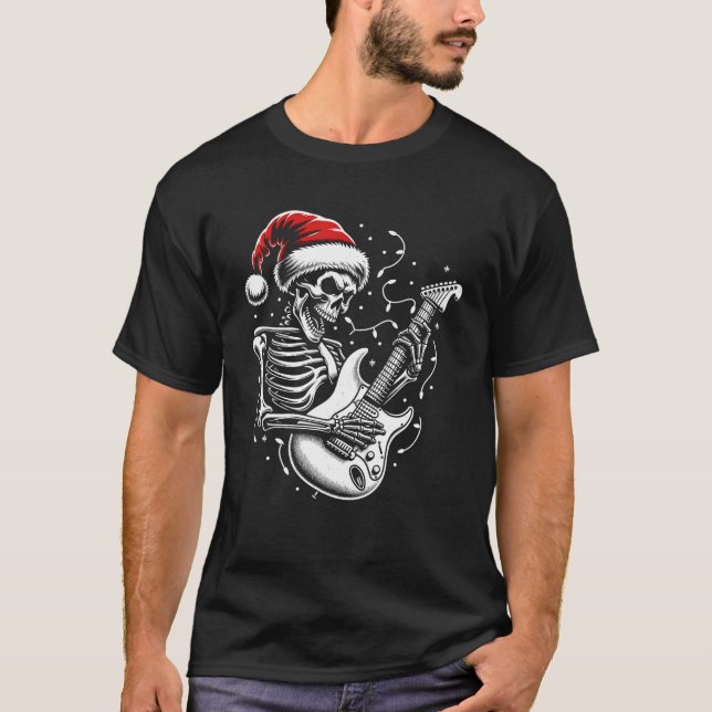 Weihnachts-Skelett Gitarrenrock und Roll Gu T-Shirt (Vorderseite)
