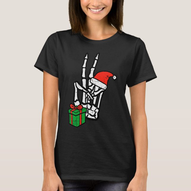 Weihnachts-Skelett-Hand-Frieden Cket Weihnachten M T-Shirt (Vorderseite)