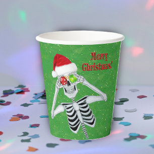 Weihnachts Skelett Snowflake Ornamente Hat Grün Pappbecher