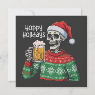 Weihnachts-Skelett trinken Bier Hoppy Urlaub Feiertagskarte