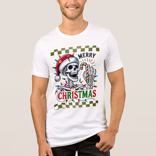 Weihnachts-Skelett und Candy Cane Tri-Blend Shirt (Vorderseite)