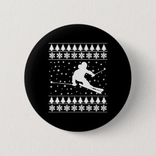 Weihnachts-Ski-T-Shirt Xmas-Geschenk für Skifahrer Button