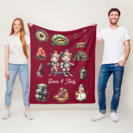 Weihnachts-Ski-Tierabenteuer Bär Outdoor Maroon Fleecedecke