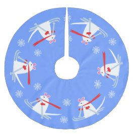 Weihnachts-Skihütte White Mice Skiers Polyester Weihnachtsbaumdecke