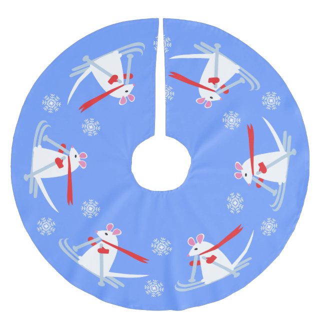 Weihnachts-Skihütte White Mice Skiers Polyester Weihnachtsbaumdecke (Vorderseite)