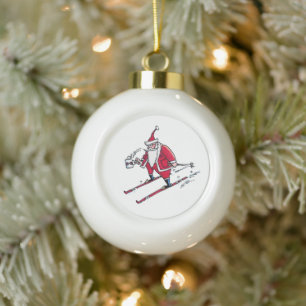 Weihnachts-Skiing-Keramik Weihnachtsball-Ornament Keramik Kugel-Ornament