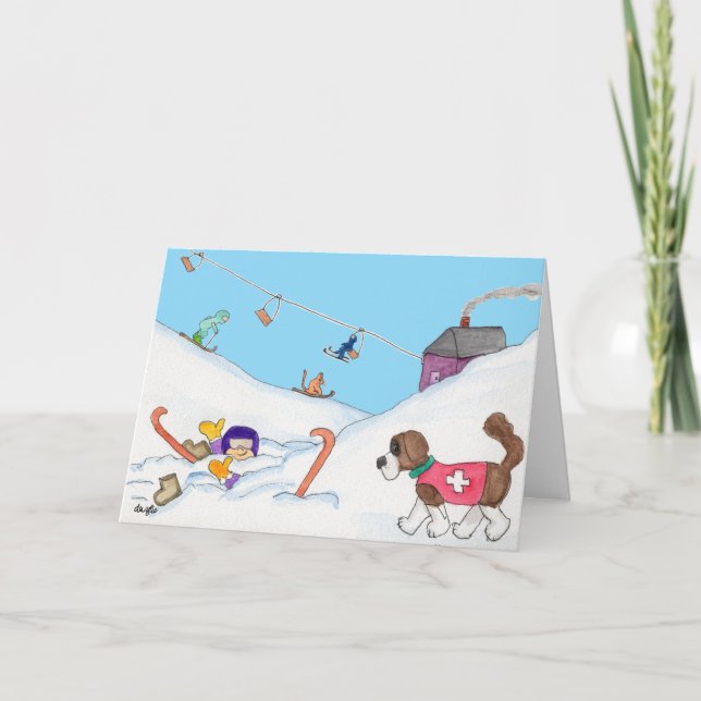 Weihnachts-Skiurlaubsrettung Feiertagskarte (Vorderseite)