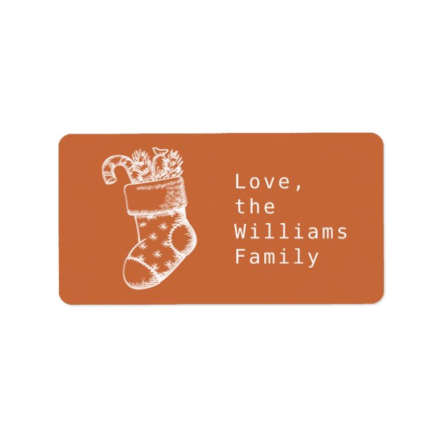 Weihnachts-Skript Burnt Orange Geschenk-Label Adressaufkleber (Vorne)