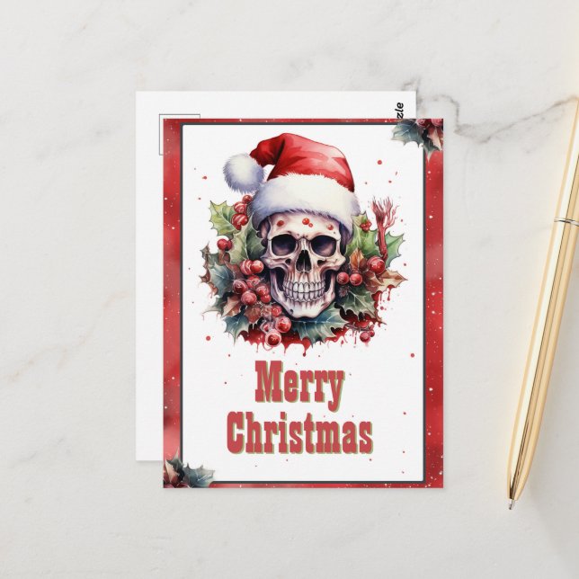 Weihnachts-Skull-Farbe Postkarte (Vorderseite/Rückseite Beispiel)