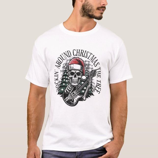 Weihnachts-Skull Gitarre spielen wieder T-Shirt (Vorderseite)