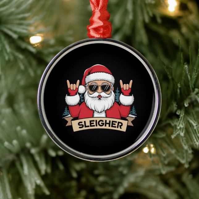 Weihnachts-Sleigher Santa Rock Xmas Rocker Ornament Aus Metall (Baum)