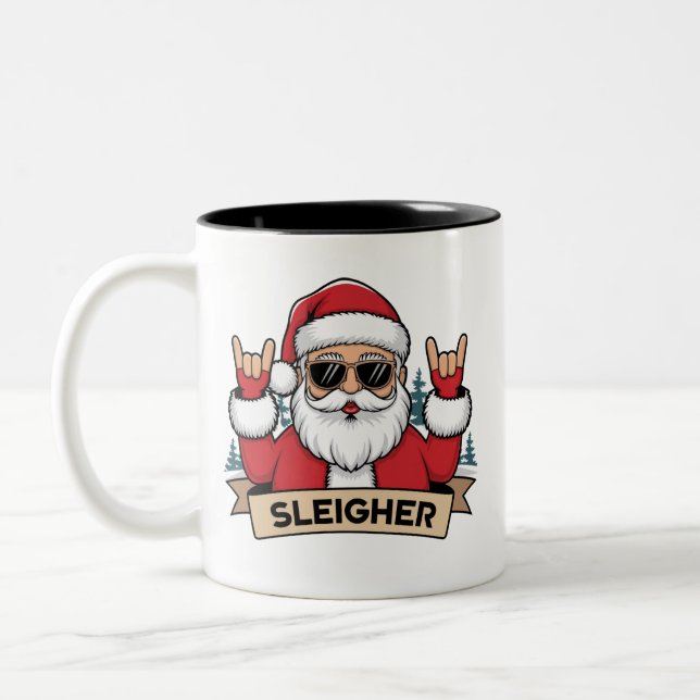 Weihnachts-Sleigher Santa Rock Xmas Rocker Zweifarbige Tasse (Links)