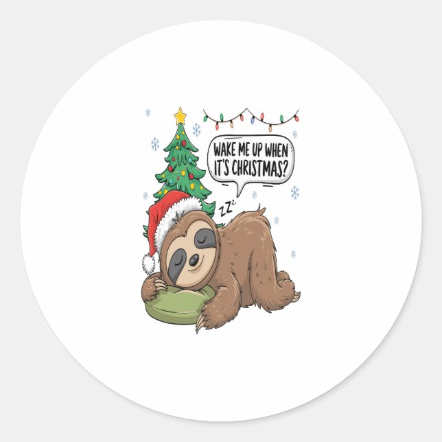 Weihnachts-Sloth Weckte Me Up Holiday Nickerchen Runder Aufkleber (Vorderseite)