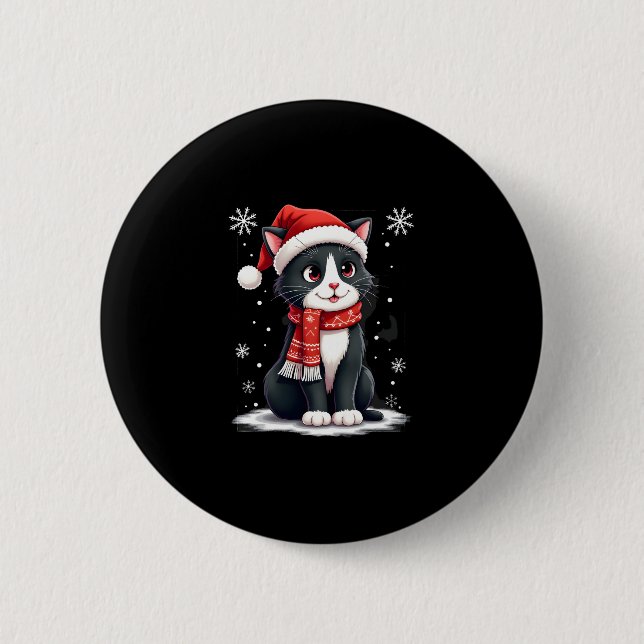Weihnachts-Smoking-Katze-Santa-Schal-Hässlich-Weih Button (Vorderseite)
