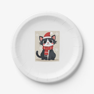 Weihnachts-Smoking-Katze-Santa-Schal-Hässlich-Weih Pappteller