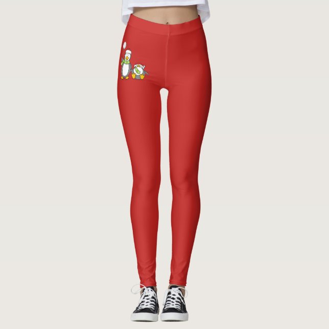 Weihnachts-Snowballpinguine Leggings (Vorderseite)