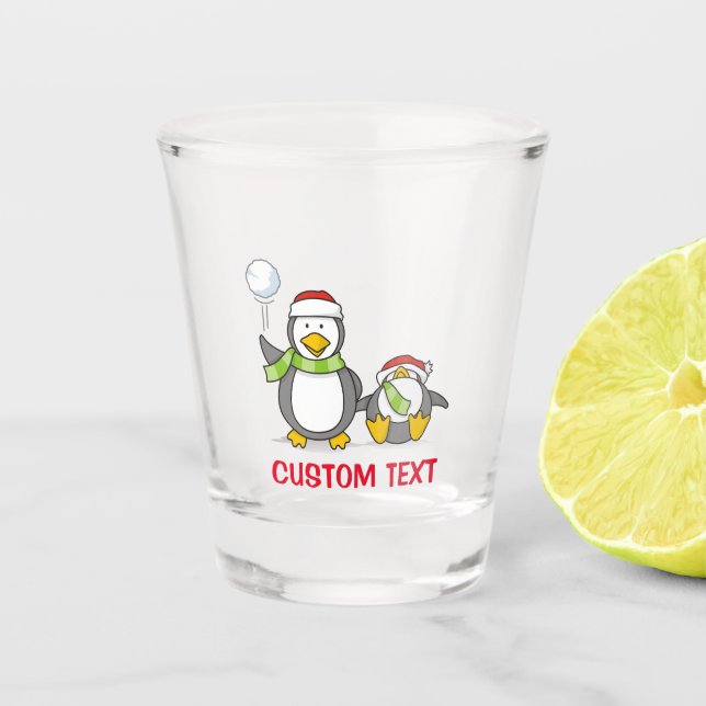 Weihnachts-Snowballpinguine Schnapsglas (Vorderseite)