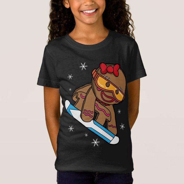 Weihnachts-Snowboarding Gingerbread Girl T-Shirt (Vorderseite)