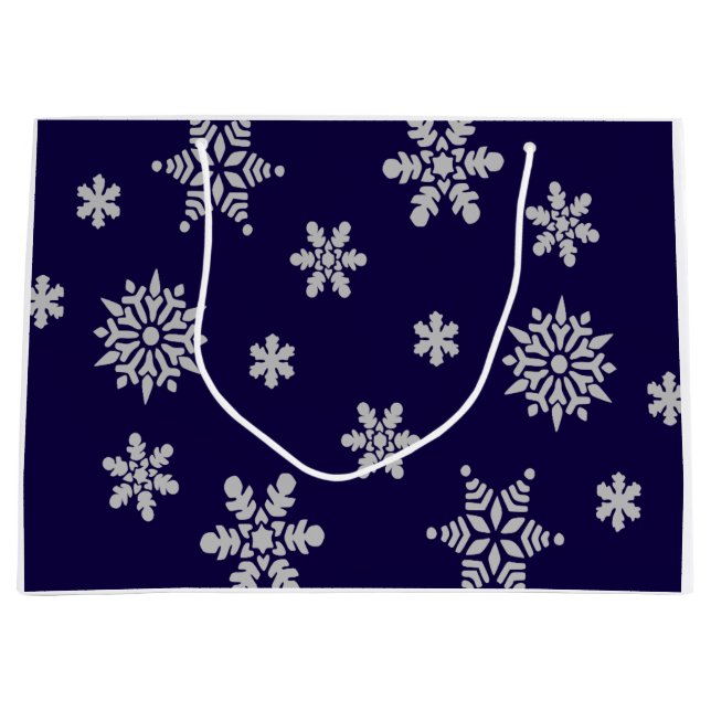 Weihnachts Snowflake Holiday Navy Blau Große Geschenktüte (Vorderseite)