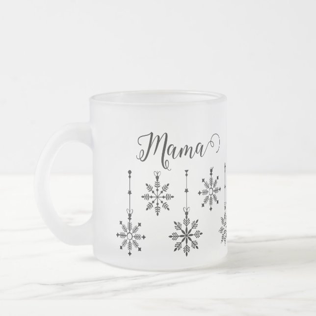 Weihnachts-Snowflake Mama - bearbeitbare Mattierte Mattglastasse (Links)