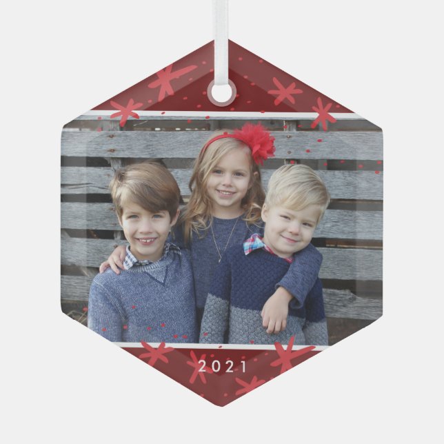 Weihnachts Snowflake Sternexplosion Foto Ornament (Vorderseite)