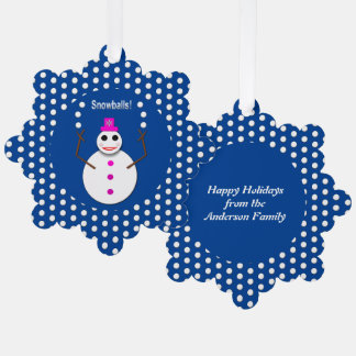 Weihnachts-Snowlady jonglieren Snowballs Funny Cus Ornament Karte