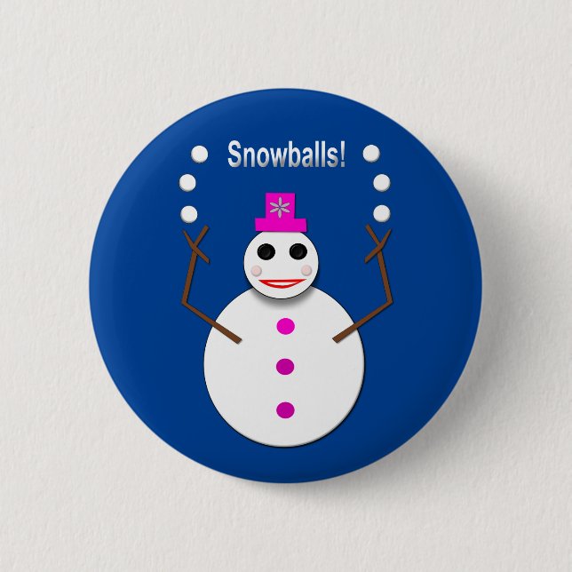 Weihnachts-Snowlady Juggling Snowballs Funny Button (Vorderseite)
