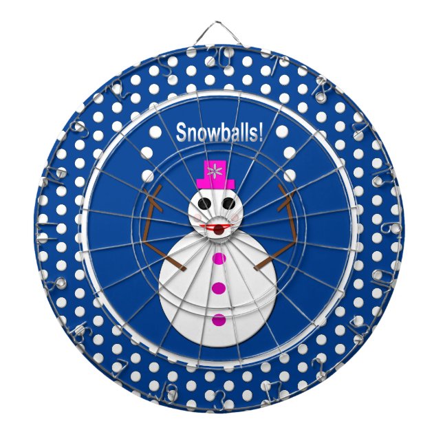 Weihnachts-Snowlady Juggling Snowballs Funny Dartscheibe (vorne)