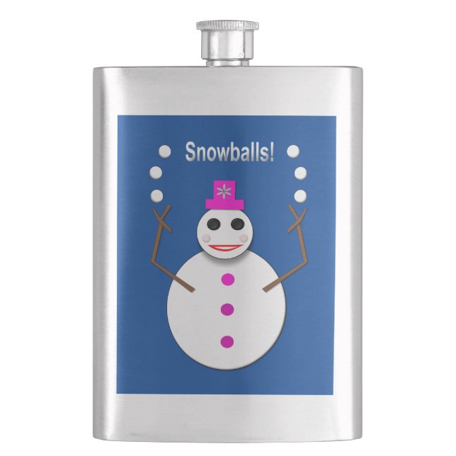 Weihnachts-Snowlady Juggling Snowballs Funny Flachmann (Vorderseite)