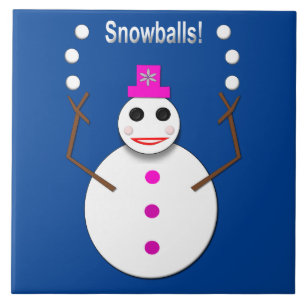 Weihnachts-Snowlady Juggling Snowballs Funny Fliese