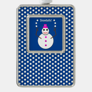 Weihnachts-Snowlady Juggling Snowballs Funny Rahmen-Ornament Silber