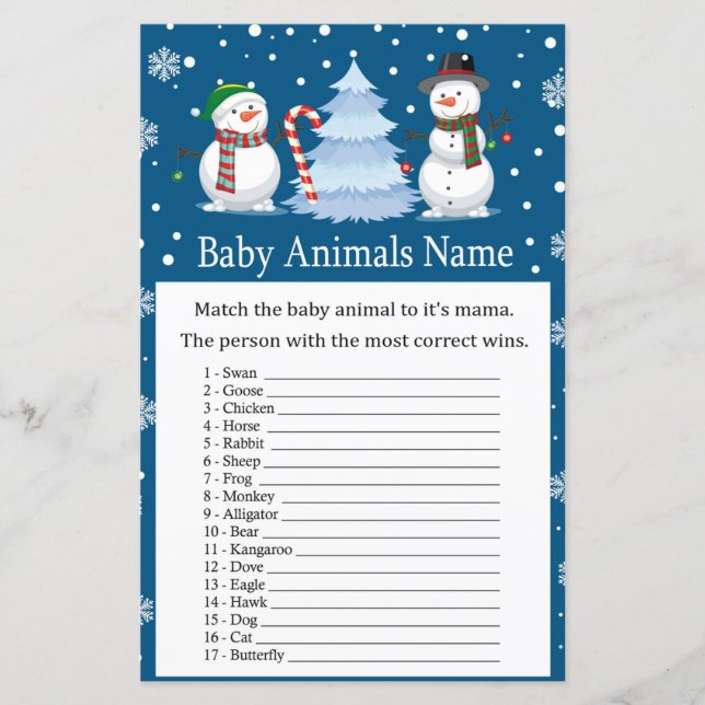 Weihnachts Snowman Baby Animes Name Spiel (Vorderseite)