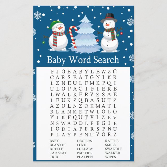Weihnachts-Snowman Baby Shooter Word Search Game (Vorderseite)