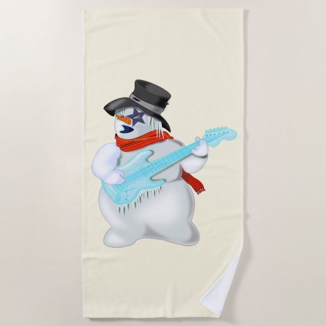 Weihnachts Snowman Beach Handtuch Gitarrist (Vorderseite)