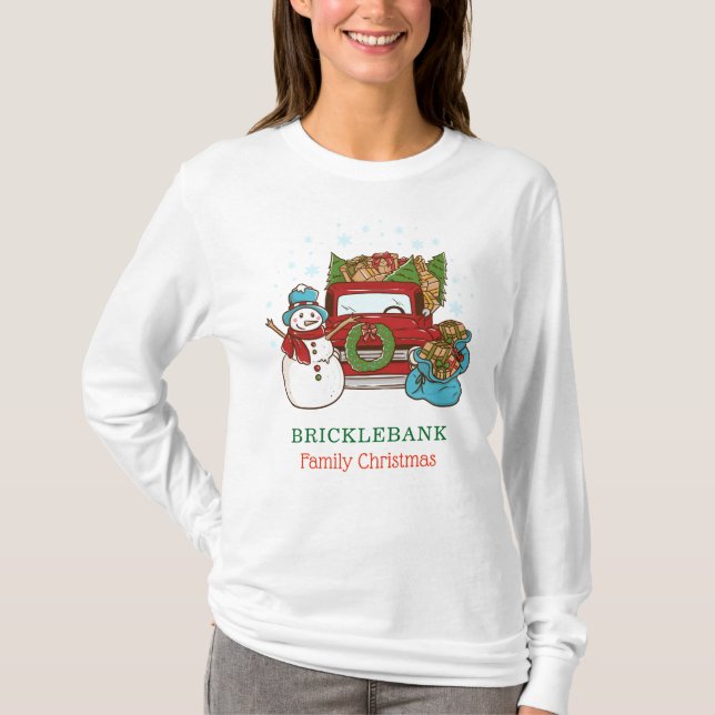 Weihnachts-Snowman-Familie Personalisiert T-Shirt (Vorderseite)